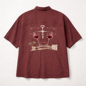 Men's Opolo Burgundy Casual Button Down Shirt M with Wine Embroidery